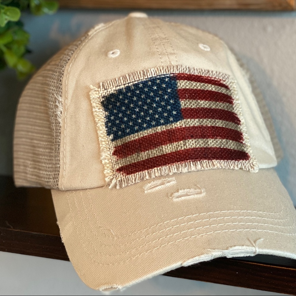 High Ponytail American Flag Raggy Patch Baseball Cap